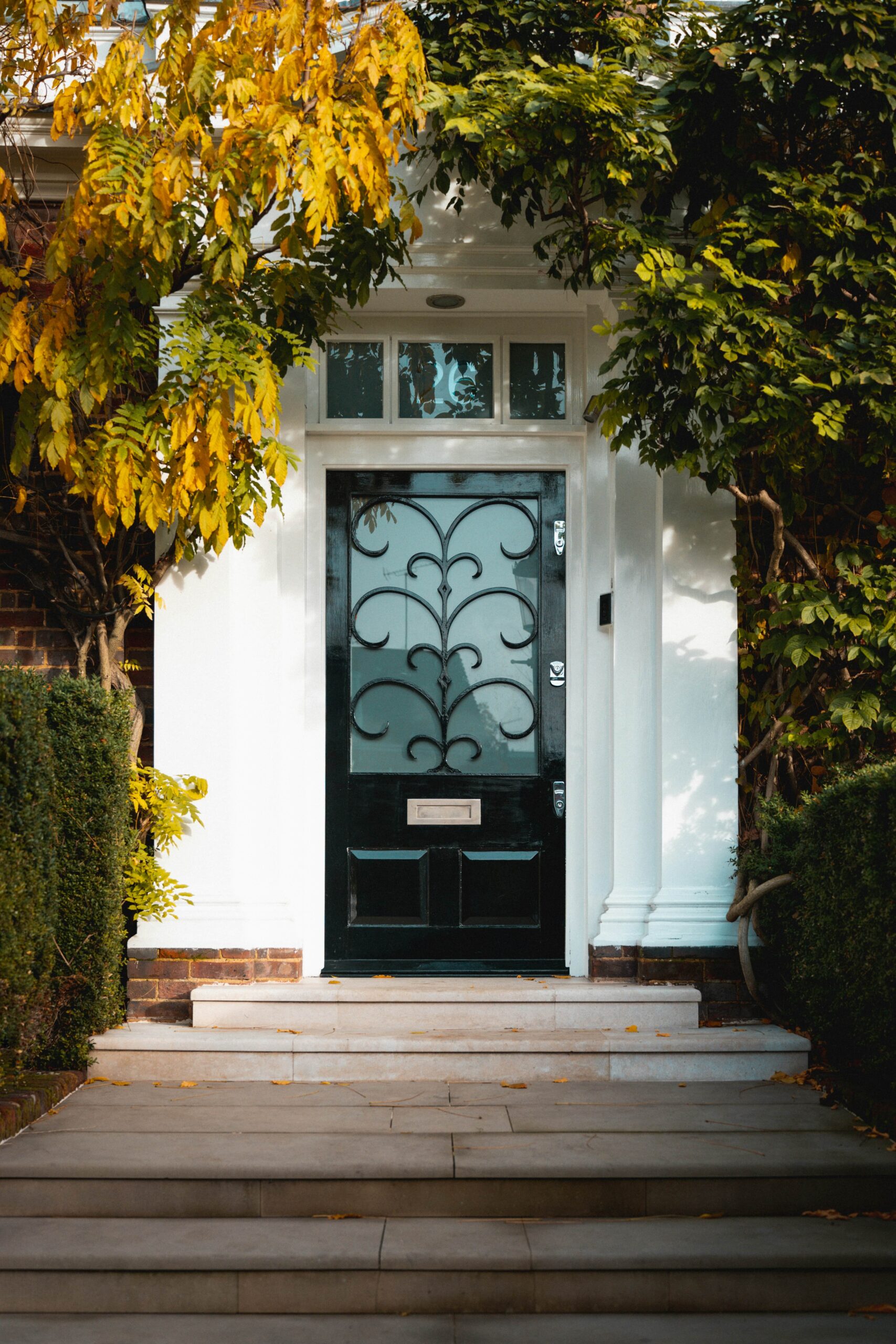 Ornate front door of a property in London